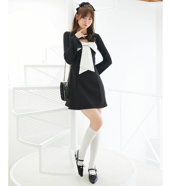  「キラキラビッグリボンミニワンピ」|ワンピース|