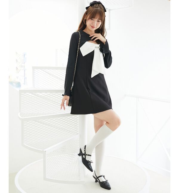  「キラキラビッグリボンミニワンピ」|ワンピース|