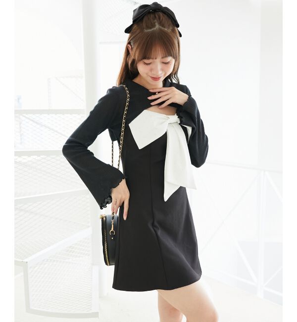  「キラキラビッグリボンミニワンピ」|ワンピース|