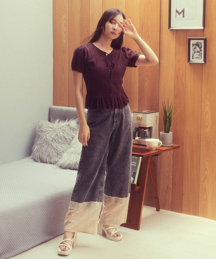 earth music&ecology「ナローリボンペプラムニットカーディガン」|カーディガン|