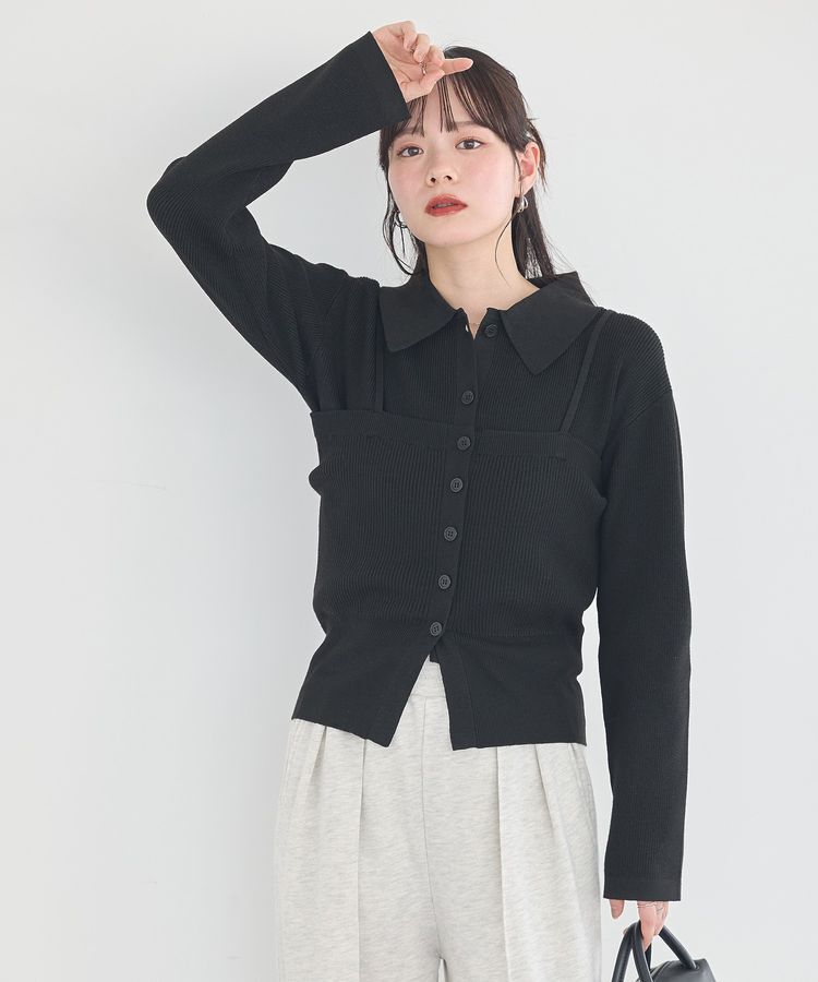 earth music&ecology「襟付きニットアンサンブル」|カーディガン|