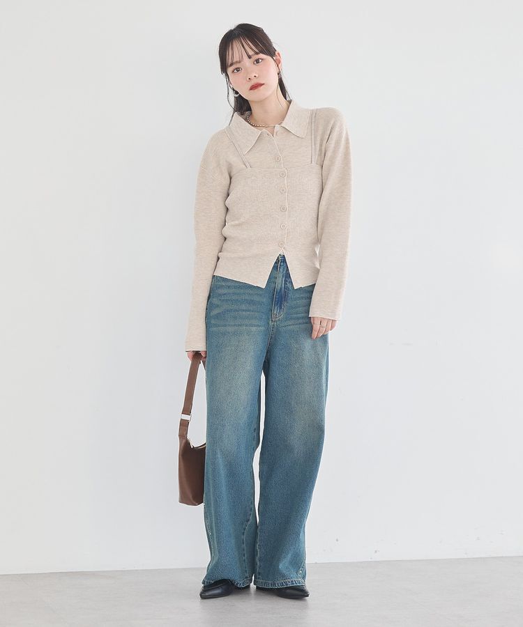 earth music&ecology「襟付きニットアンサンブル」|カーディガン|