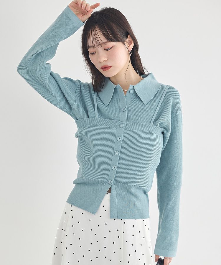 earth music&ecology「襟付きニットアンサンブル」|カーディガン|Blue
