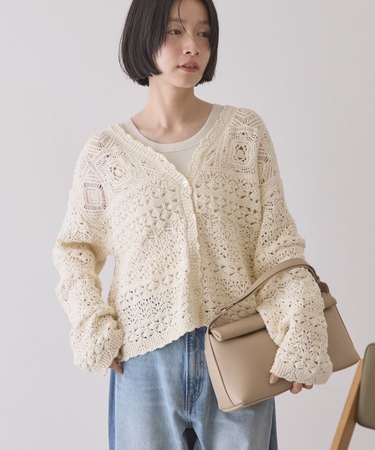 AMERICAN HOLIC「【前後2WAY】レース透かし編みニットカーディガン」|カーディガン|