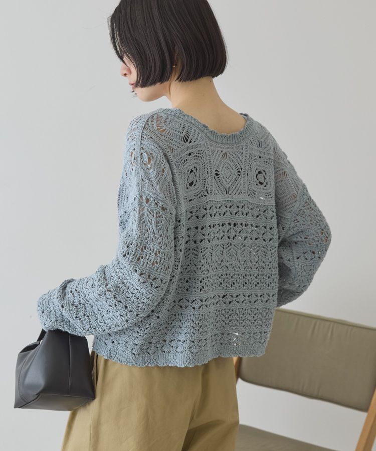AMERICAN HOLIC「【前後2WAY】レース透かし編みニットカーディガン」|カーディガン|