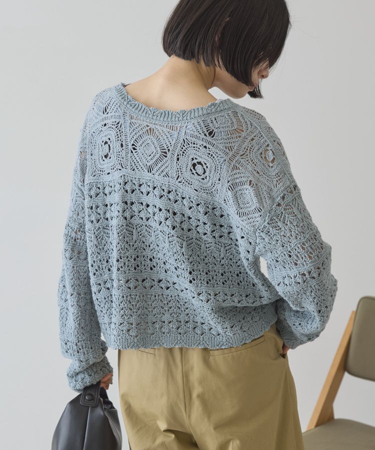 AMERICAN HOLIC「【前後2WAY】レース透かし編みニットカーディガン」|カーディガン|