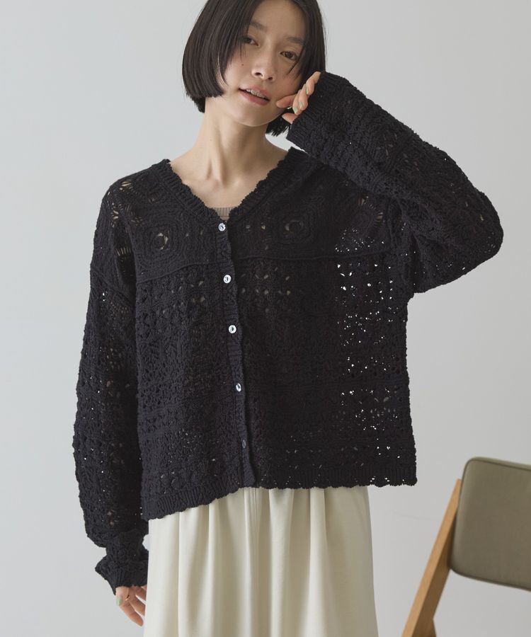 AMERICAN HOLIC「【前後2WAY】レース透かし編みニットカーディガン」|カーディガン|