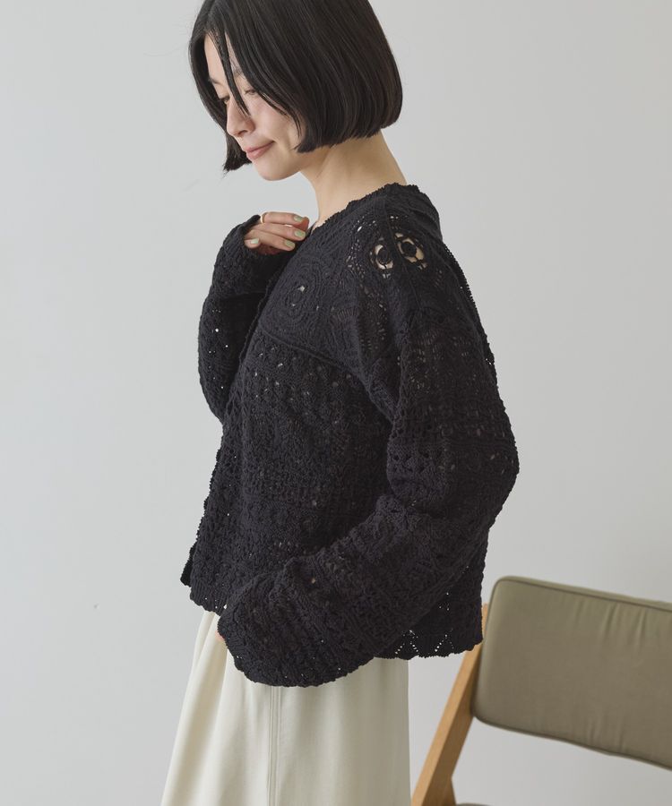 AMERICAN HOLIC「【前後2WAY】レース透かし編みニットカーディガン」|カーディガン|