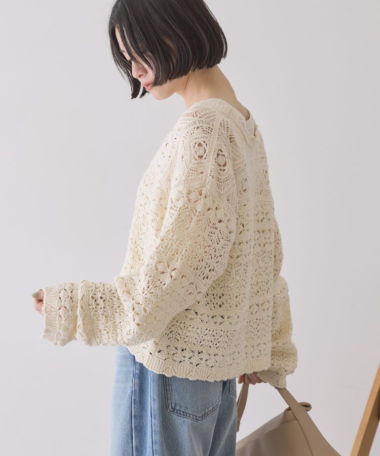 AMERICAN HOLIC「【前後2WAY】レース透かし編みニットカーディガン」|カーディガン|