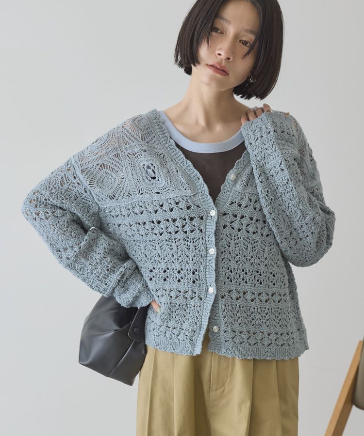 AMERICAN HOLIC「【前後2WAY】レース透かし編みニットカーディガン」|カーディガン|