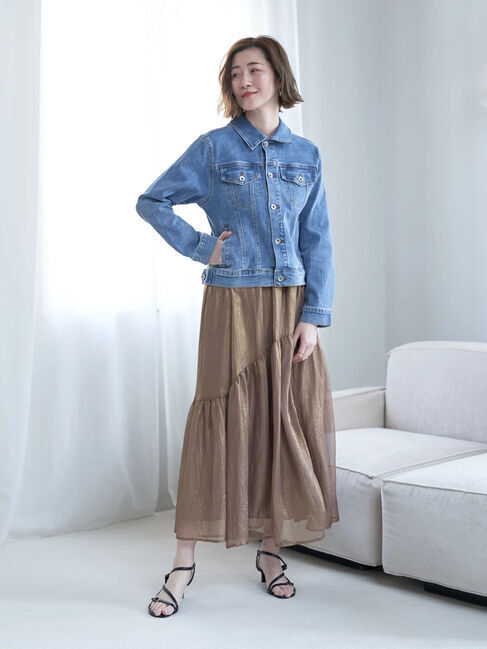 YECCA VECCA「箔プリントシアーギャザースカート」|スカート|