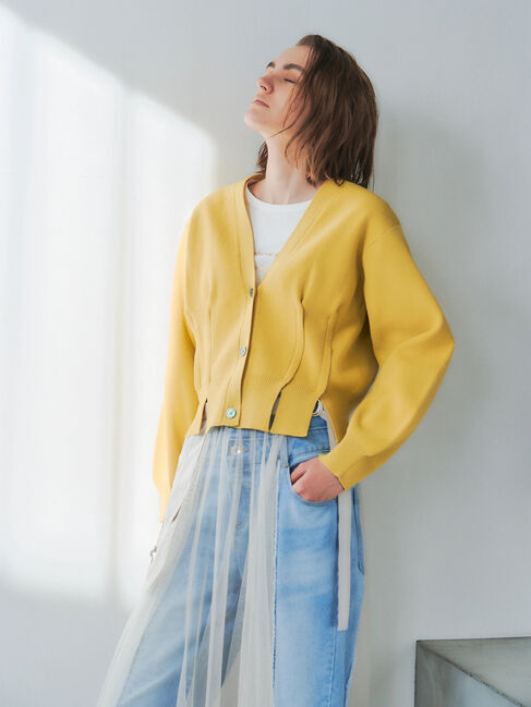 Editt by YECCA VECCA「タックスリットVネックカーディガン」|カーディガン|