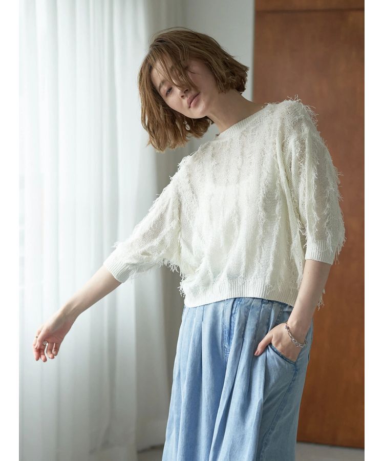 YECCA VECCA「2wayフリンジリボンニット」|ニット・セーター|