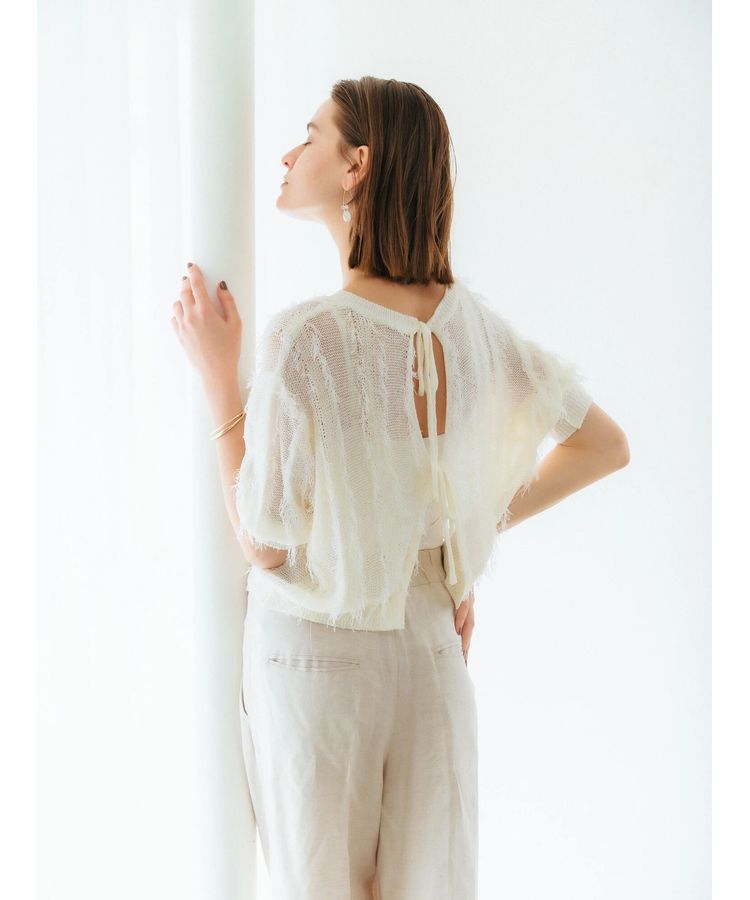 YECCA VECCA「2wayフリンジリボンニット」|ニット・セーター|