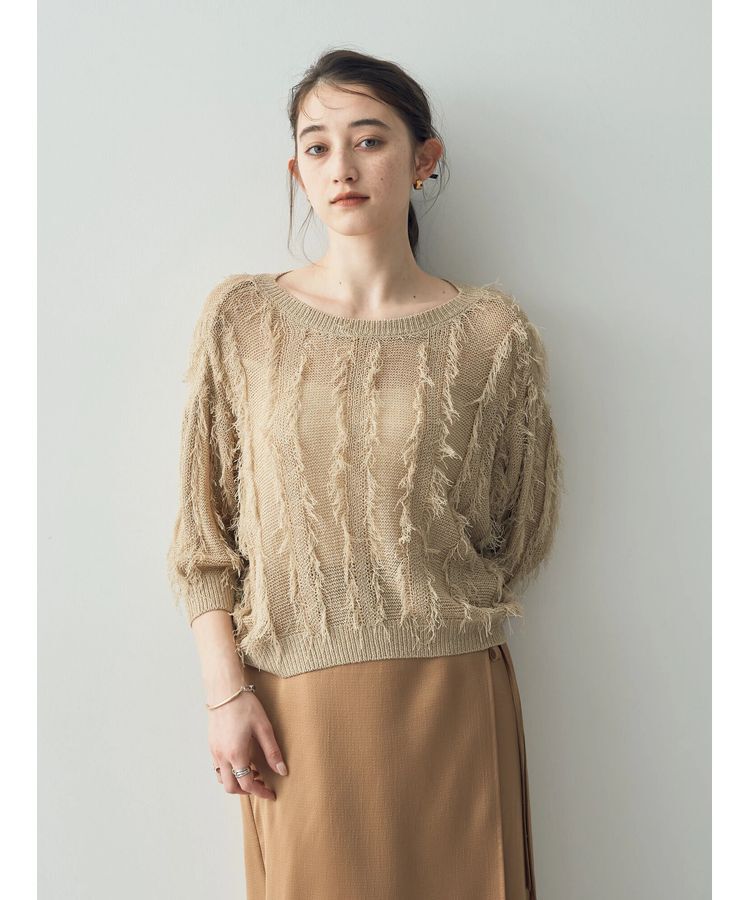 YECCA VECCA「2wayフリンジリボンニット」|ニット・セーター|Beige