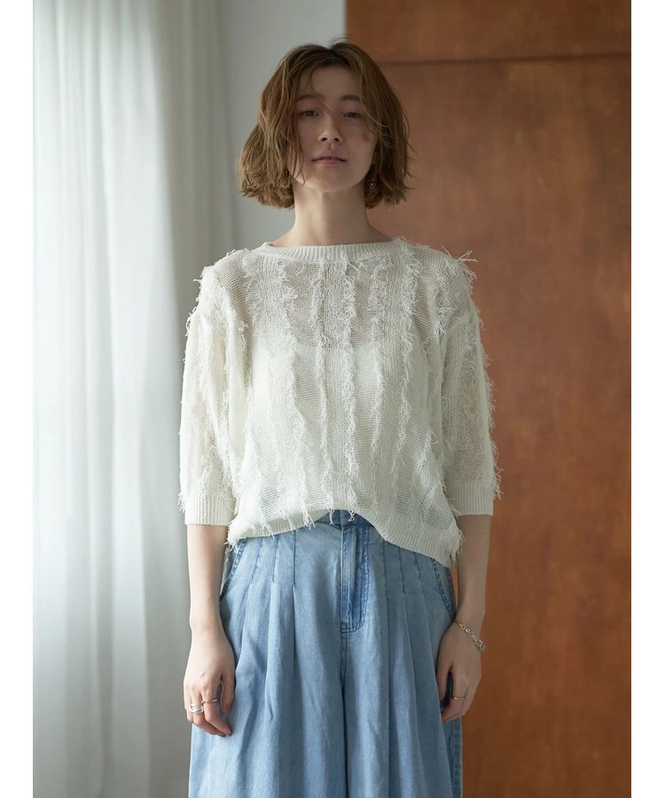 YECCA VECCA「2wayフリンジリボンニット」|ニット・セーター|