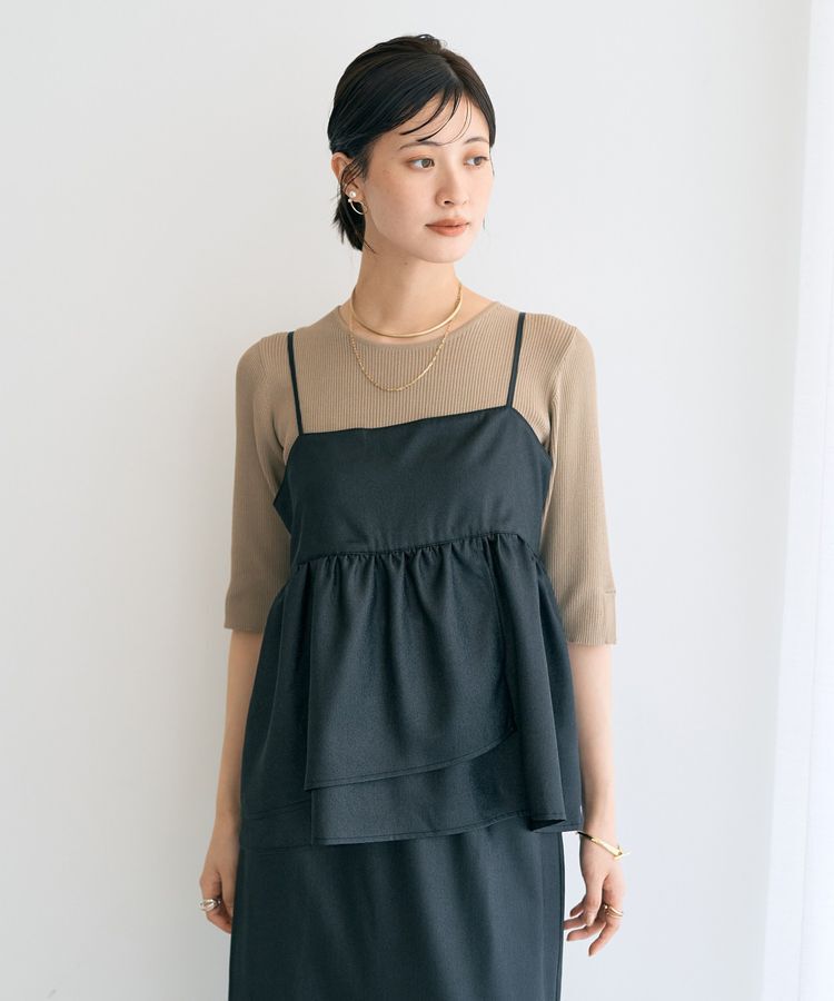 YECCA VECCA「シャイニーオーバーキャミ」|キャミソール|Black