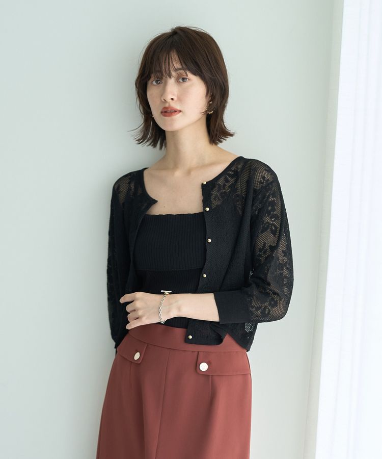 YECCA VECCA「【2点SET】インナーセットレース柄カーディガン」|カーディガン|