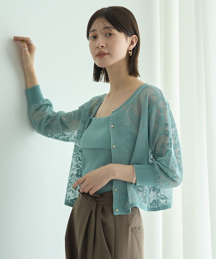 YECCA VECCA「【2点SET】インナーセットレース柄カーディガン」|カーディガン|Green