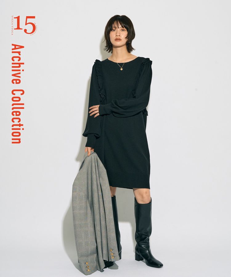 YECCA VECCA「【archive】ラッフルニットワンピース」|ワンピース|Black