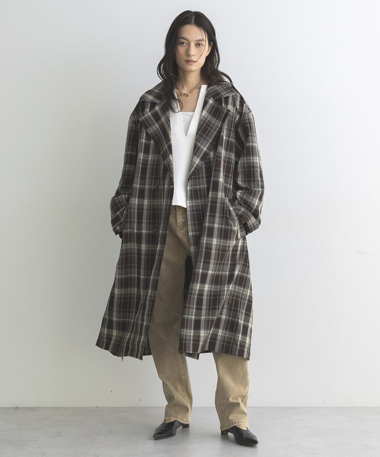 GARAGE OF GOOD CLOTHING「ロングトレンチコート」|トレンチコート|チェックブラウン
