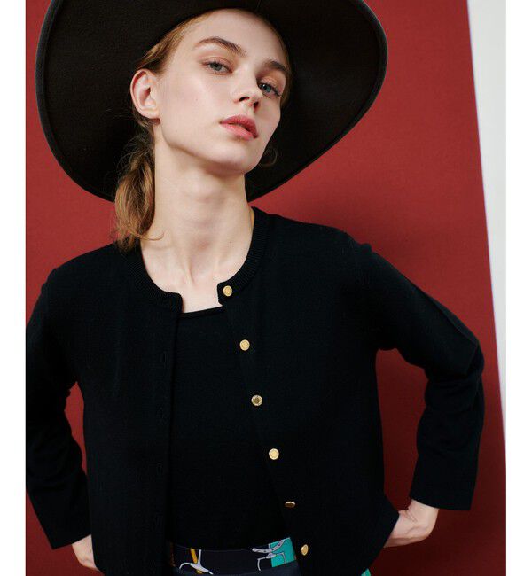 LOULOU WILLOUGHBY「【LOULOU WILLOUGHBY】メリノウールカラーカーディガン」|カーディガン|ブラック