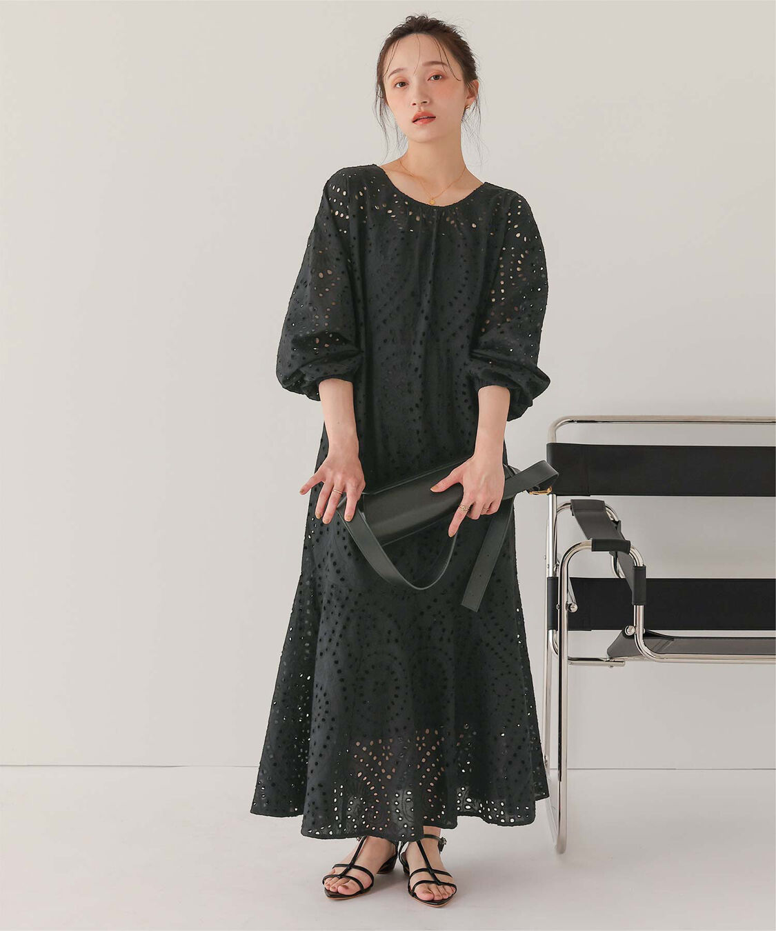 titivate「前後2way長袖コットンレースワンピース」|ワンピース|ブラック