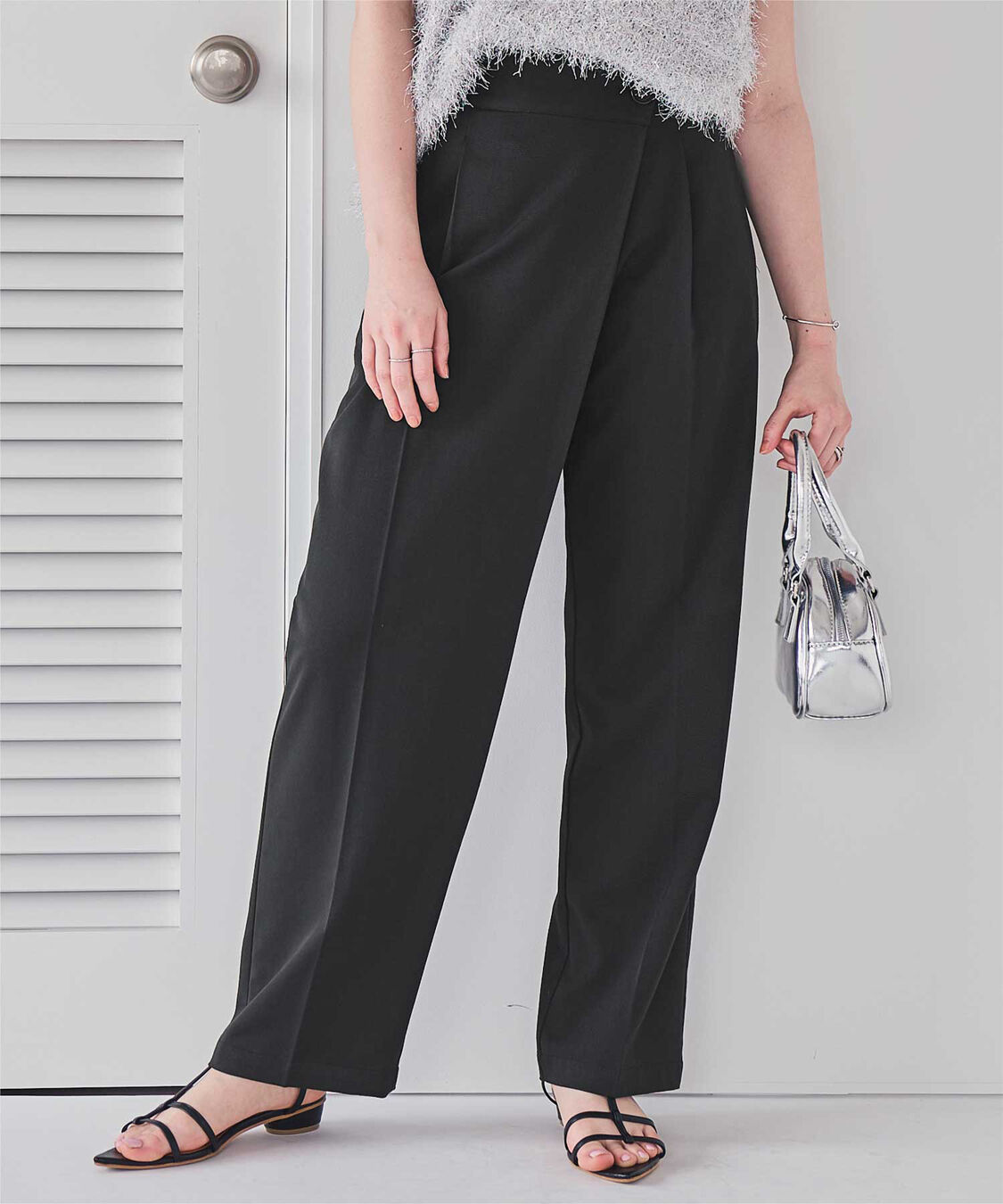 ur's「ラップ風デザインハイウエストパンツ」|スラックス|