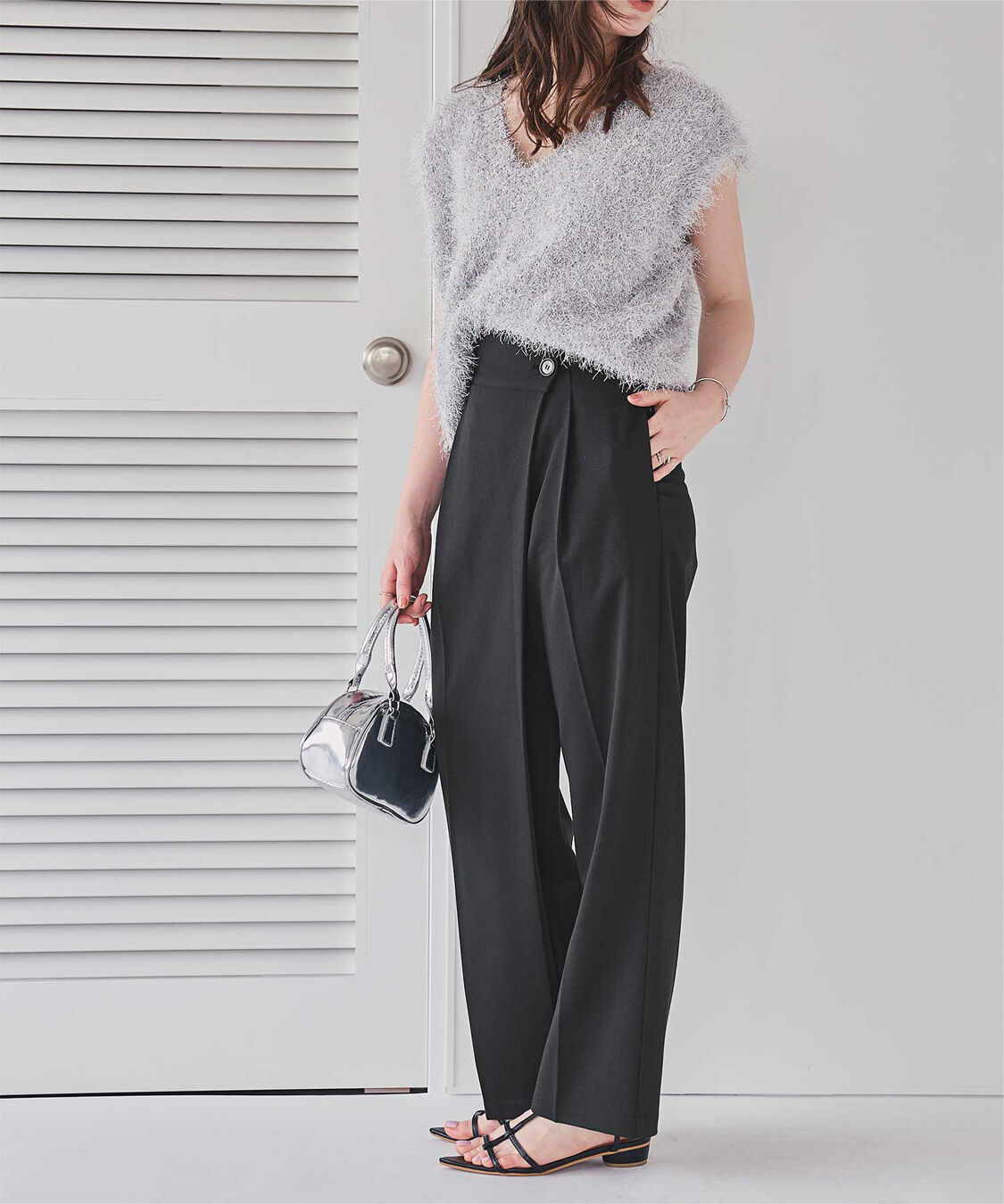 ur's「ラップ風デザインハイウエストパンツ」|スラックス|