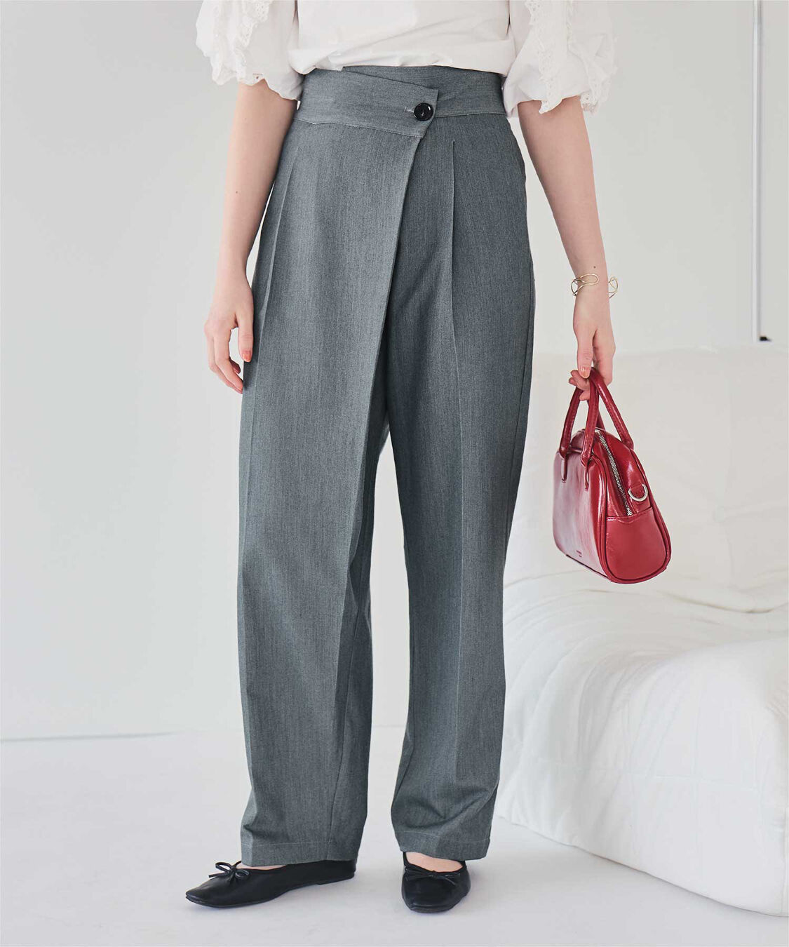 ur's「ラップ風デザインハイウエストパンツ」|スラックス|