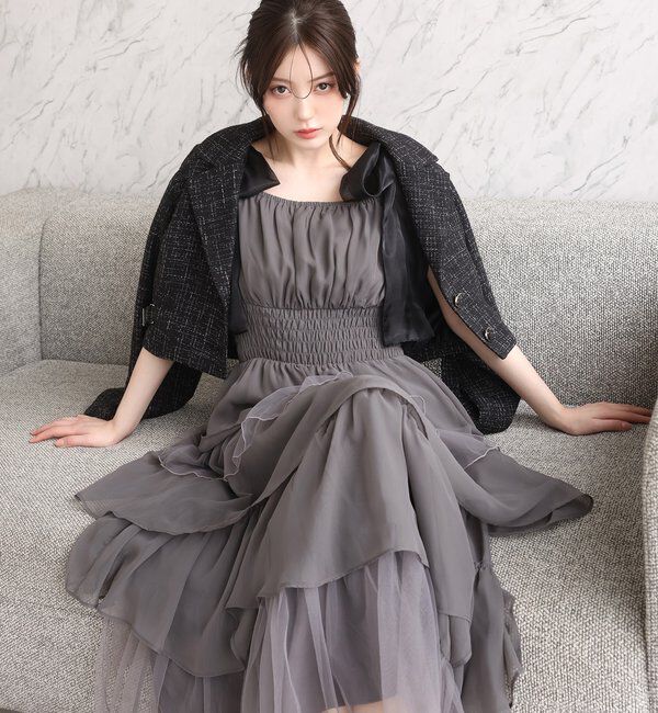  「肩リボンティアードキャミワンピ」|ワンピース|