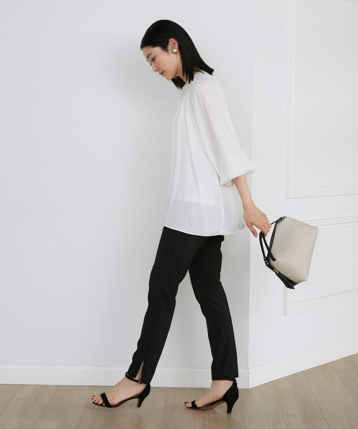 INED「《大きいサイズ》4WAYストレッチテーパードパンツ《アンクル丈/股下68cm》」|スラックス|