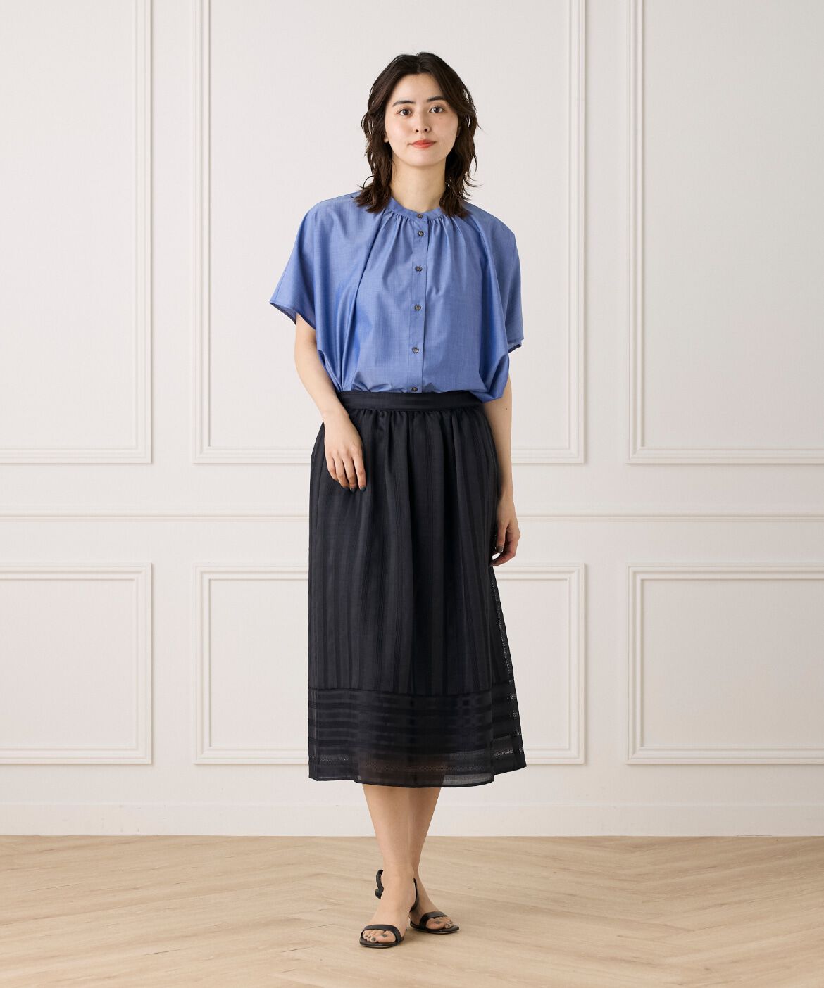 7-IDconcept.「《WEB限定カラー》ポンチョ風バンドカラーブラウス」|シャツ・ブラウス|