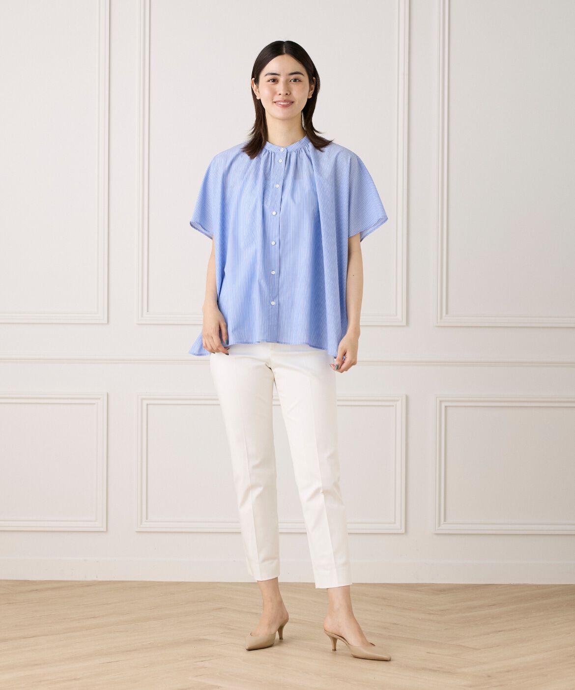 7-IDconcept.「《WEB限定カラー》ポンチョ風バンドカラーブラウス」|シャツ・ブラウス|