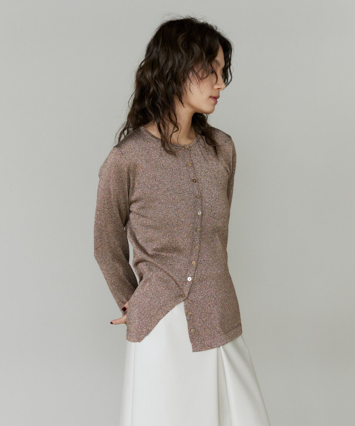 la veille by SUPERIOR CLOSET「アシンメトリーラメカーディガン」|カーディガン|