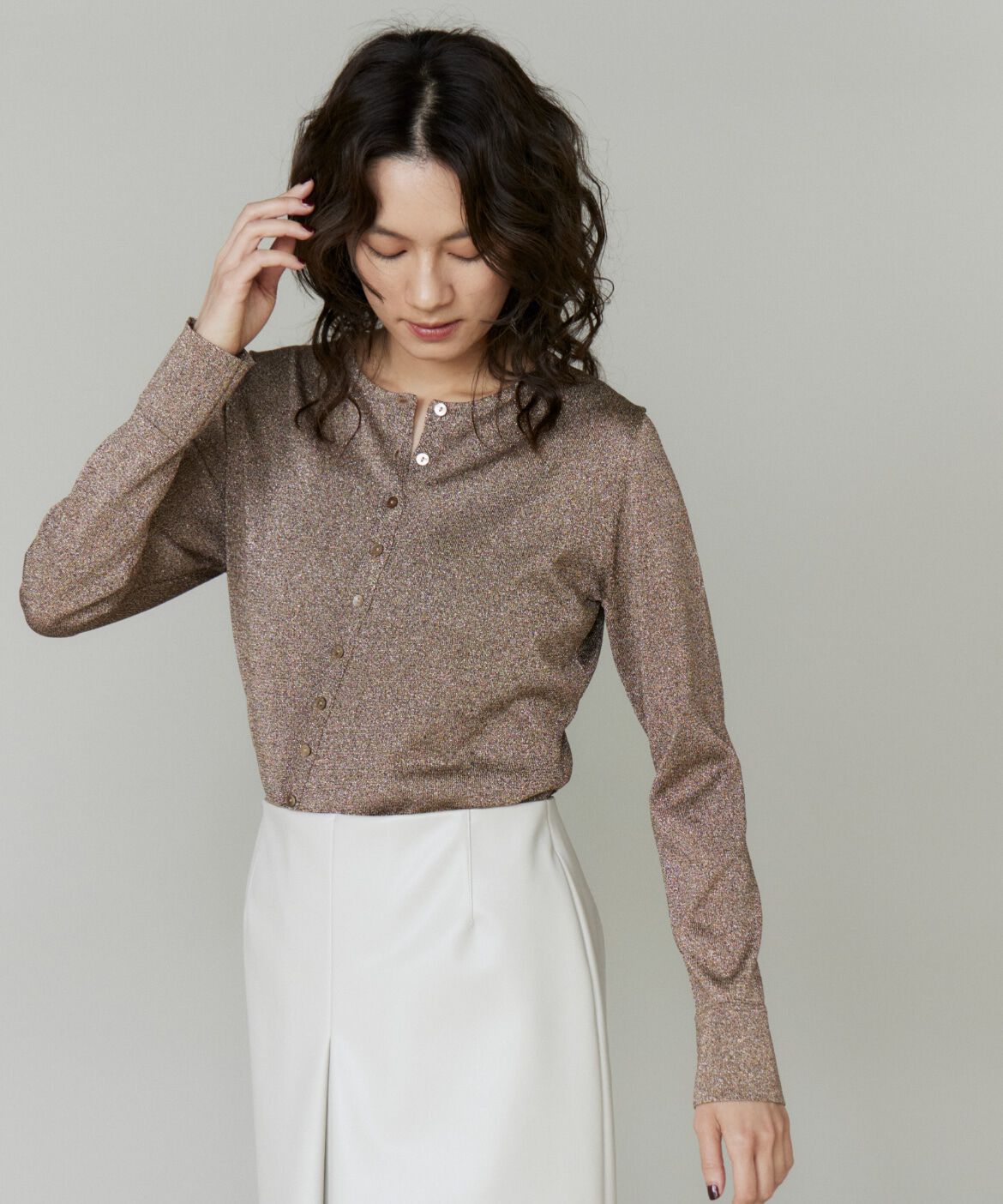 la veille by SUPERIOR CLOSET「アシンメトリーラメカーディガン」|カーディガン|