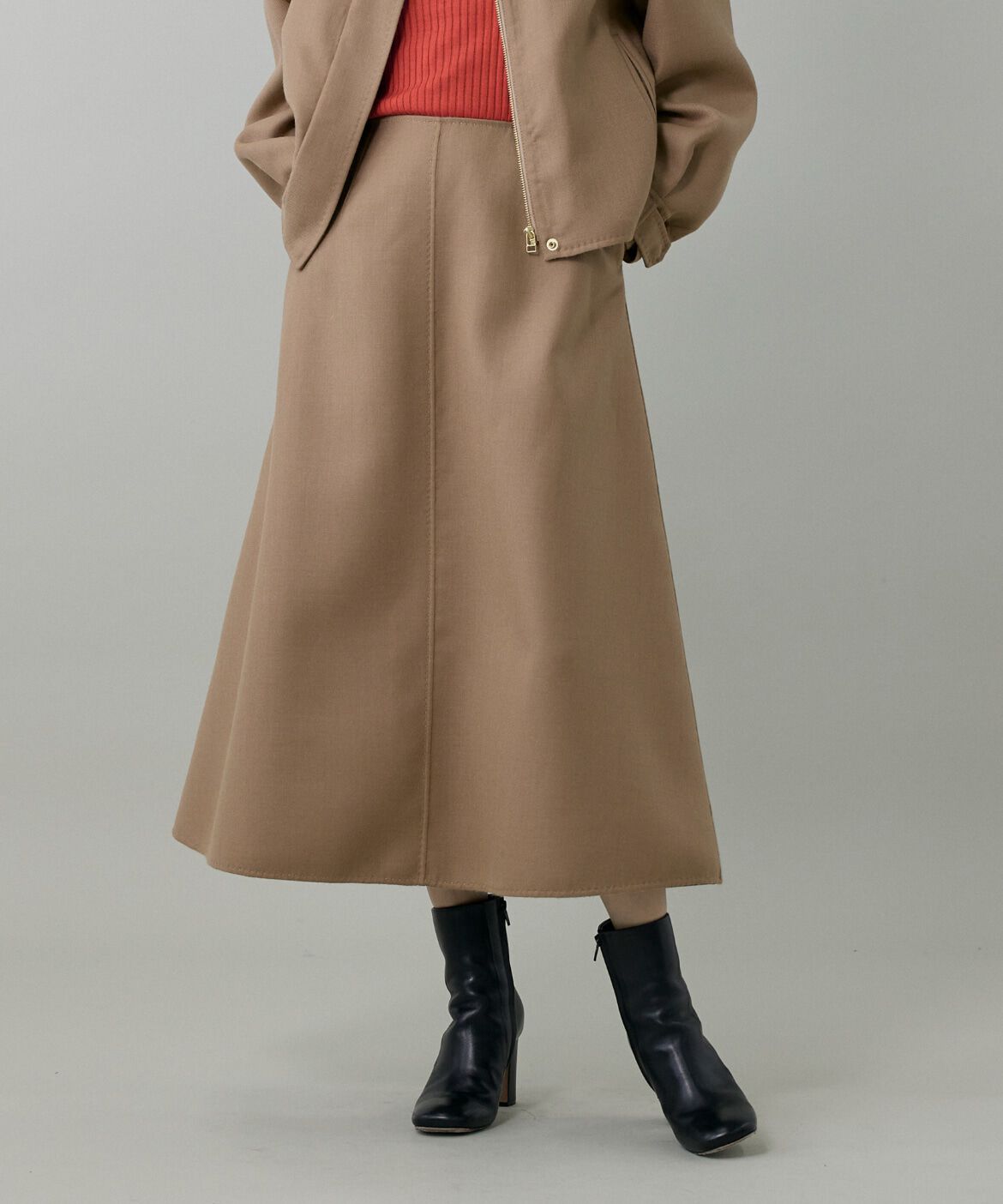 INED「《大きいサイズ》ダブルフェイスAラインスカート」|フレア|キャメル1