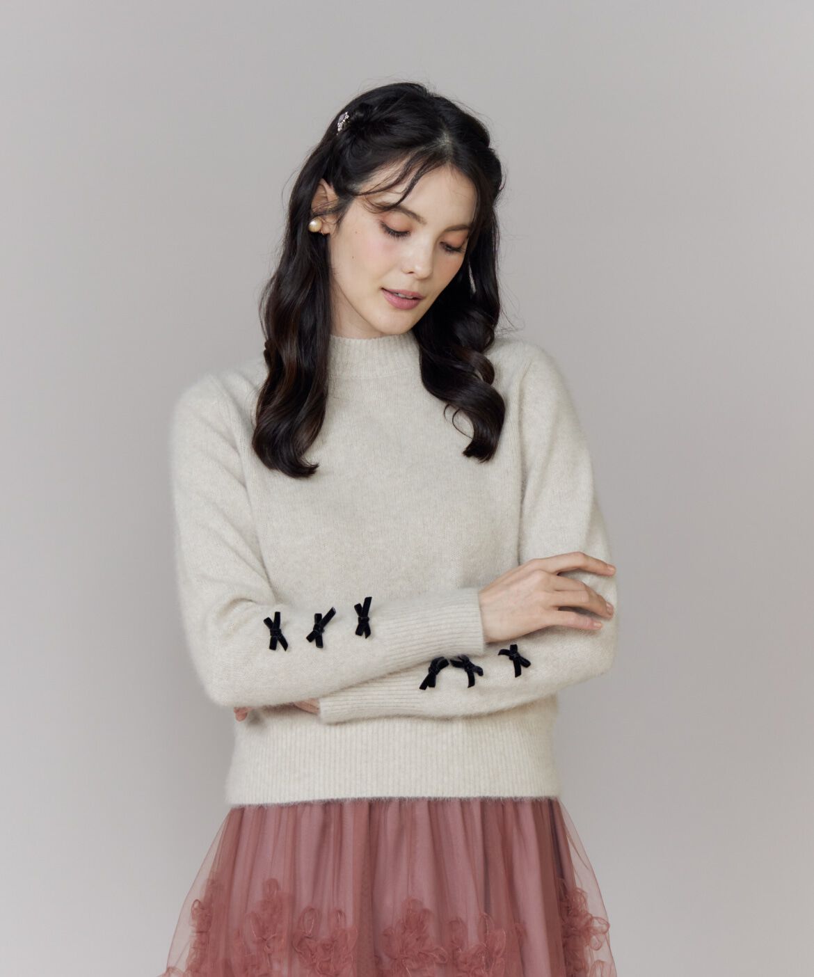 Maglie le cassetto「ベロアリボンフォックスプルオーバー」|ニット・セーター|