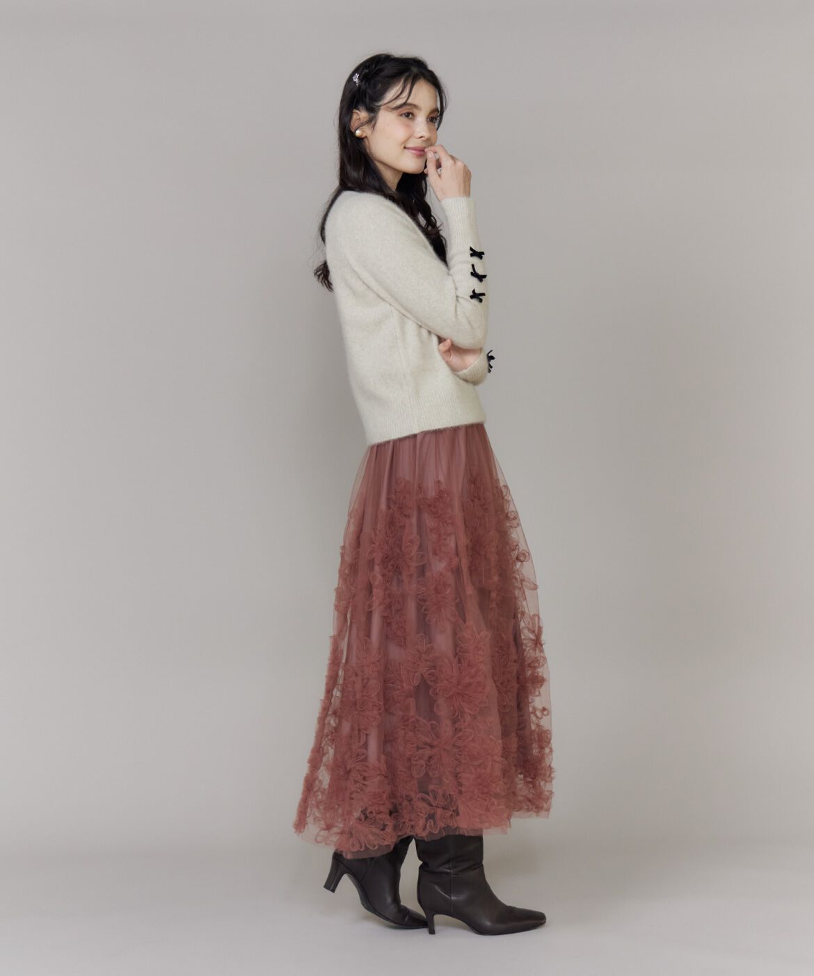 Maglie le cassetto「ベロアリボンフォックスプルオーバー」|ニット・セーター|