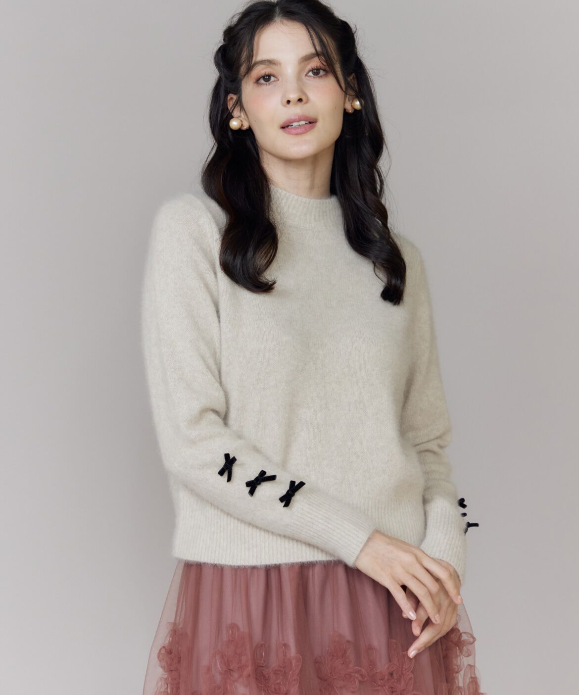 Maglie le cassetto「ベロアリボンフォックスプルオーバー」|ニット・セーター|グレーベージ 3