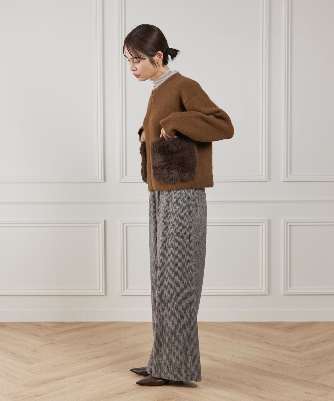 Le Souk「《45th限定企画》フェイクファーポケット ラクーン ニットブルゾン」|カーディガン|