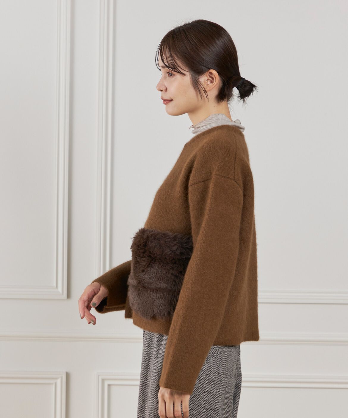 Le Souk「《45th限定企画》フェイクファーポケット ラクーン ニットブルゾン」|カーディガン|