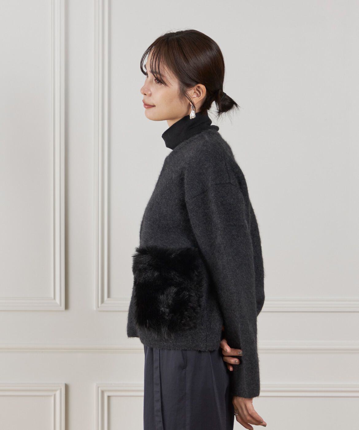 Le Souk「《45th限定企画》フェイクファーポケット ラクーン ニットブルゾン」|カーディガン|