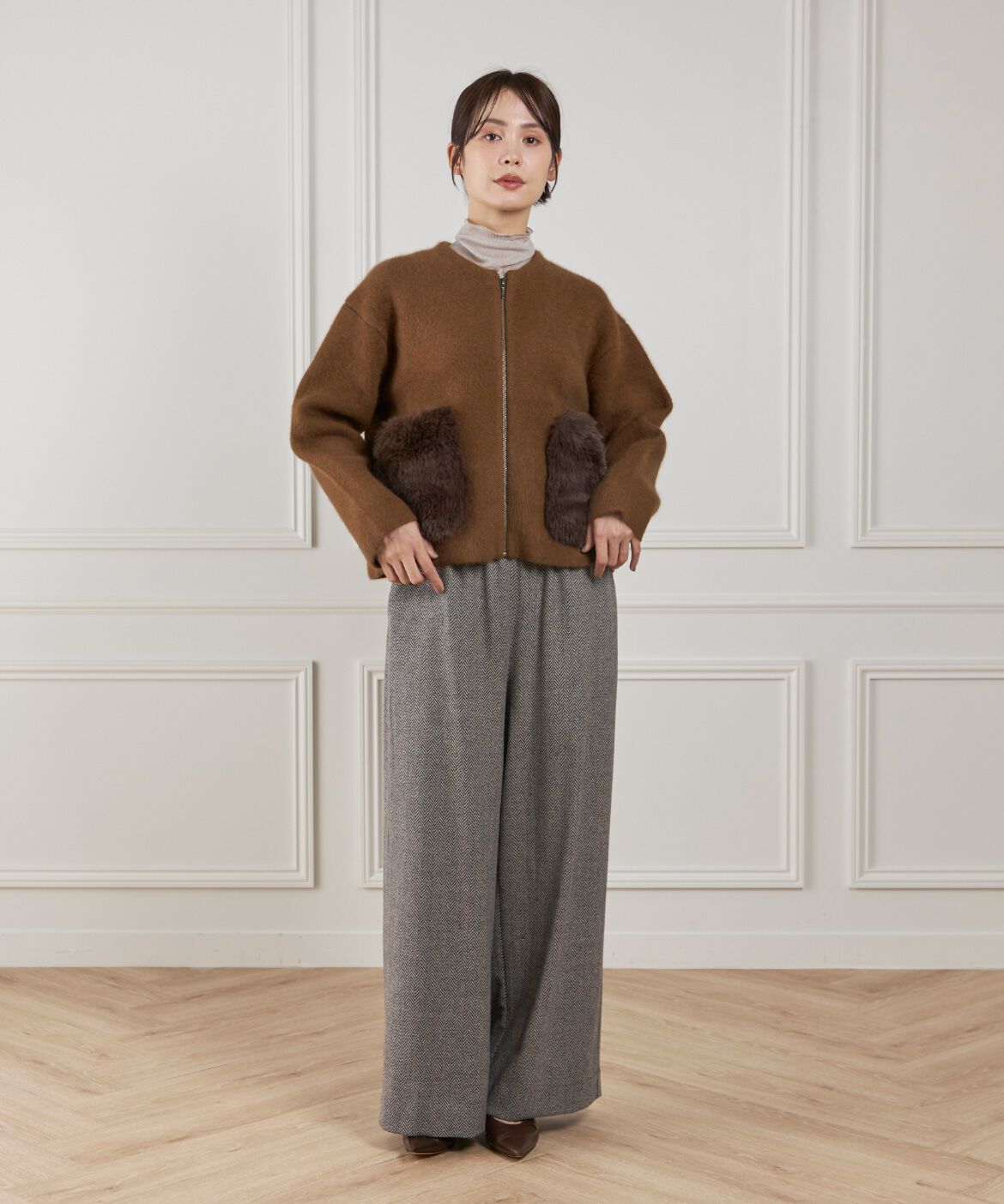 Le Souk「《45th限定企画》フェイクファーポケット ラクーン ニットブルゾン」|カーディガン|