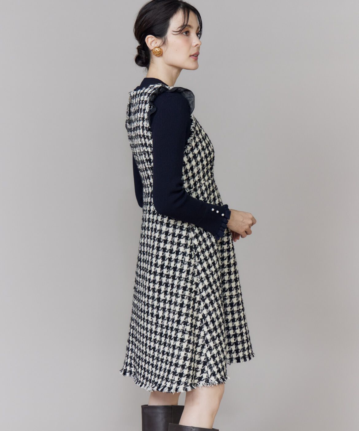 Maglie le cassetto「Vネック千鳥柄ワンピース」|ワンピース|