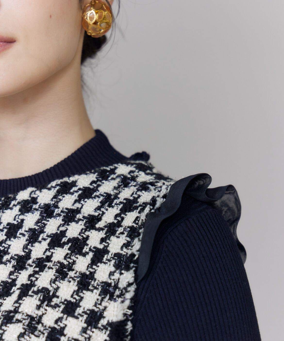 Maglie le cassetto「Vネック千鳥柄ワンピース」|ワンピース|