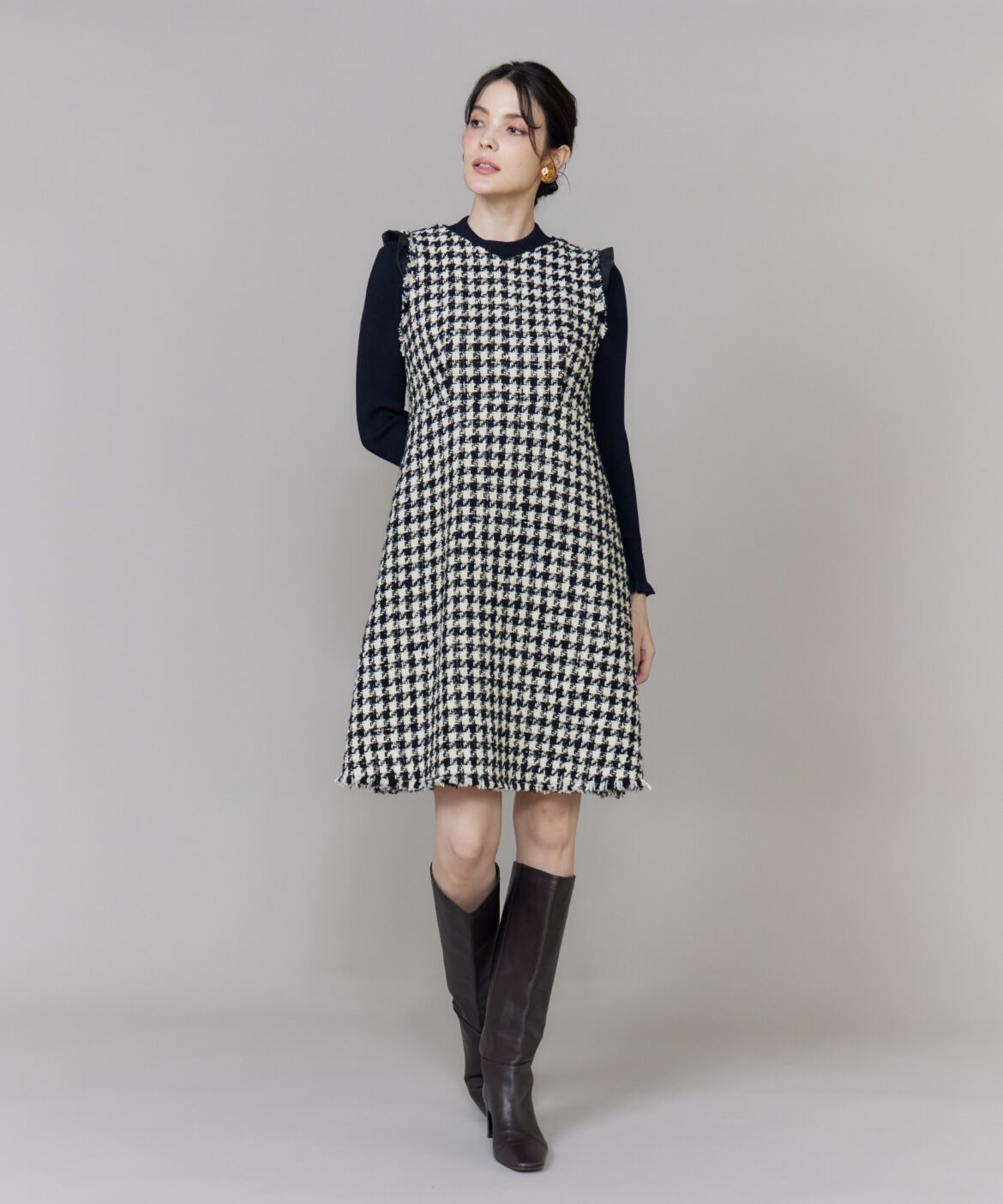 Maglie le cassetto「Vネック千鳥柄ワンピース」|ワンピース|