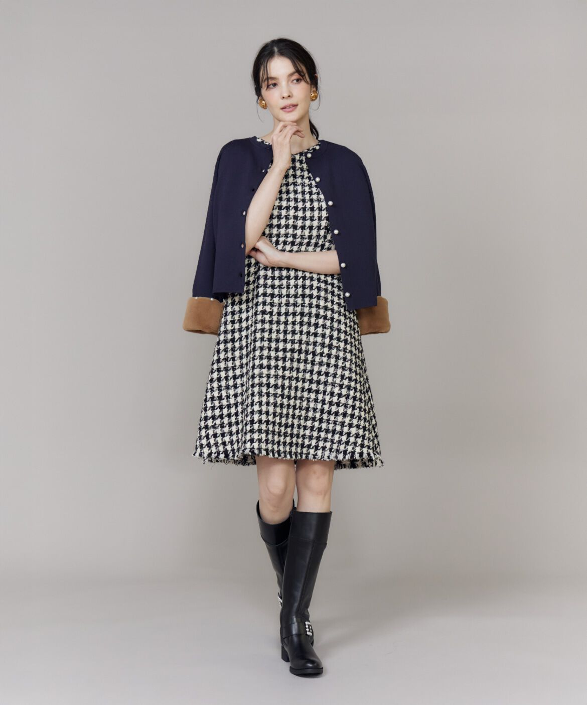 Maglie le cassetto「Vネック千鳥柄ワンピース」|ワンピース|