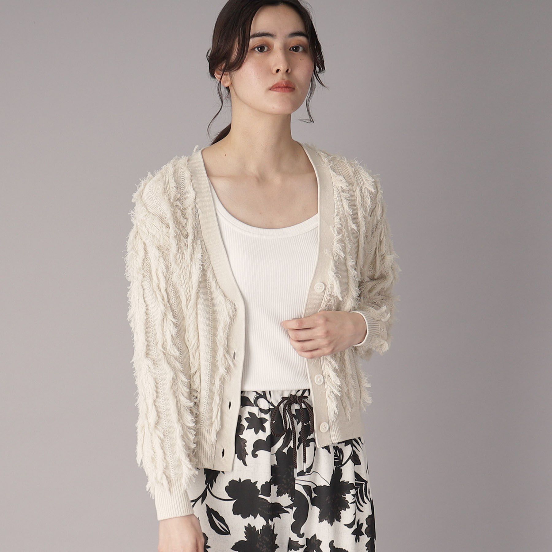 DRESSTERIOR「【Vネック/清涼感】コットンフリンジニットカーデ」|カーディガン|