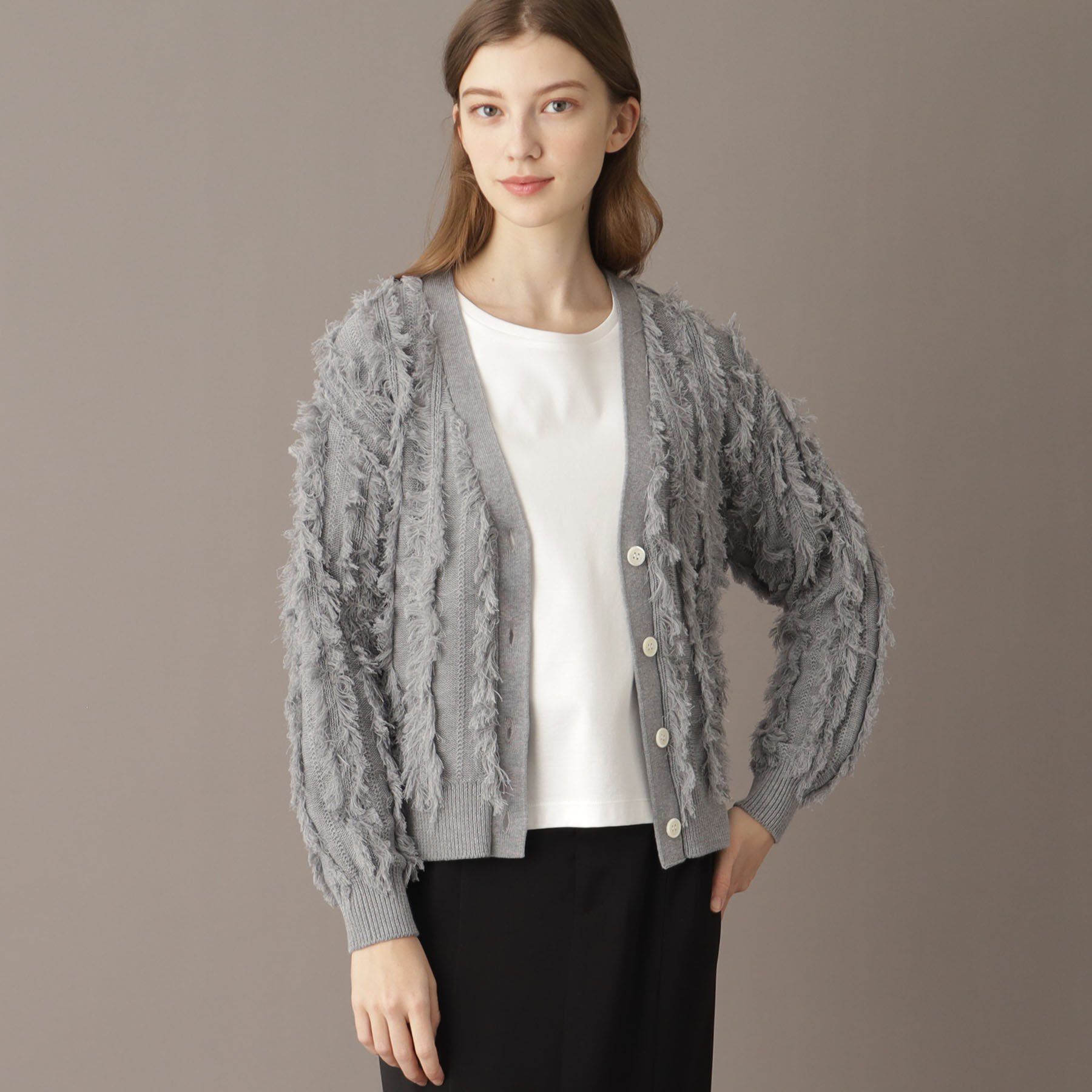 DRESSTERIOR「【Vネック/清涼感】コットンフリンジニットカーデ」|カーディガン|